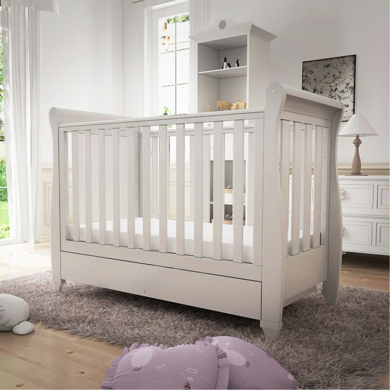 Eva Sleigh Cot Bed Drop Side WHITE-11