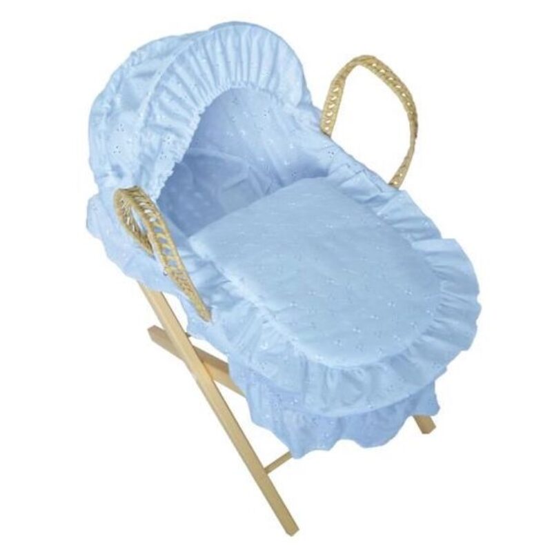 dolls moses basket and stand - blue