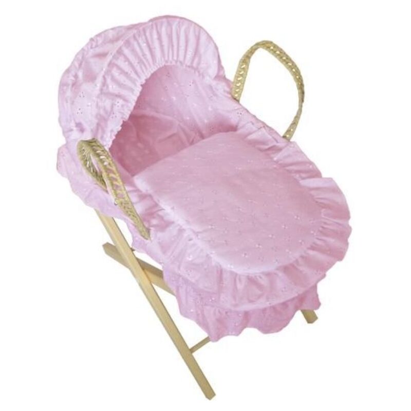 dolls moses basket and stand - pink