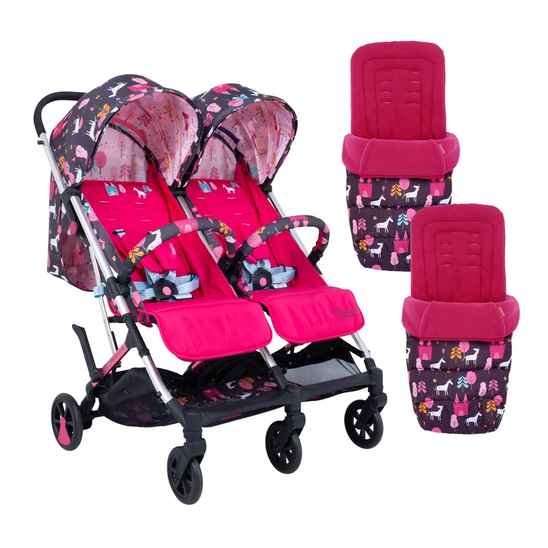 Cosatto Woosh Double Stroller and Footmuffs Bundle