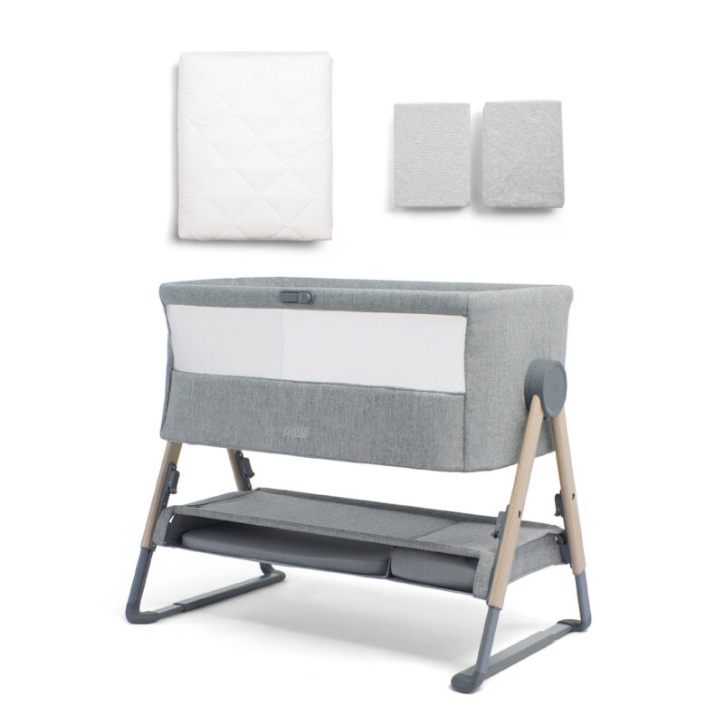 Mamas & Papas Lua Bedside Crib Bundle with Mattress Protector & Fitted Sheets