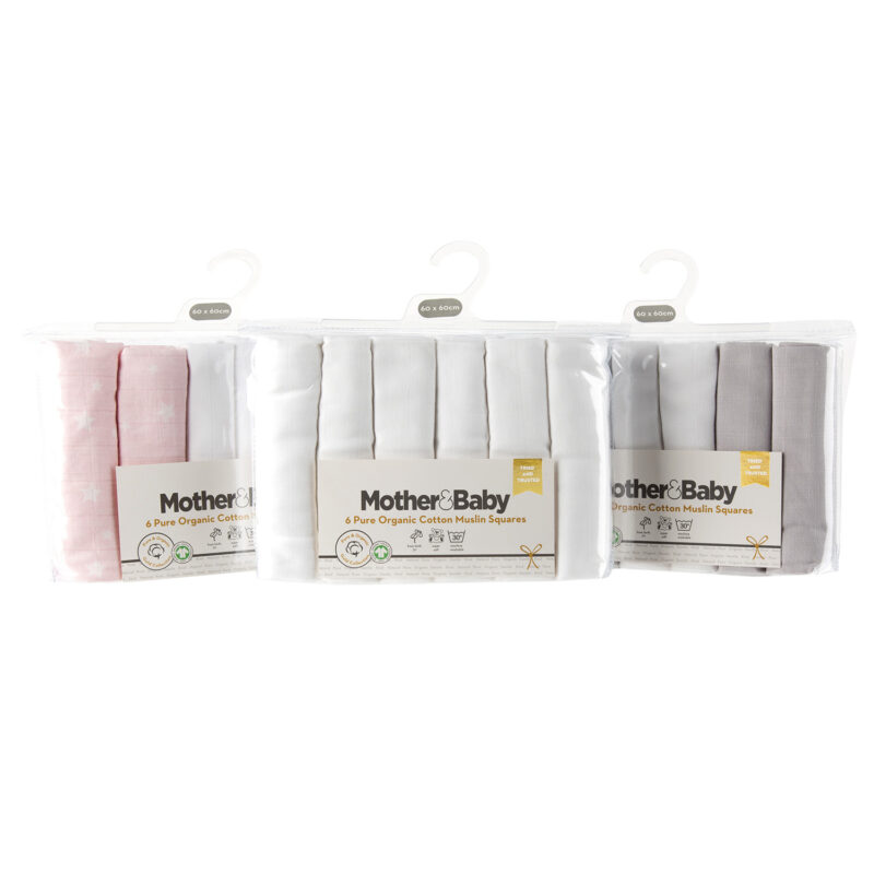 CuddleCo Mother&Baby Muslins 6 pack GOTS Organic Cotton